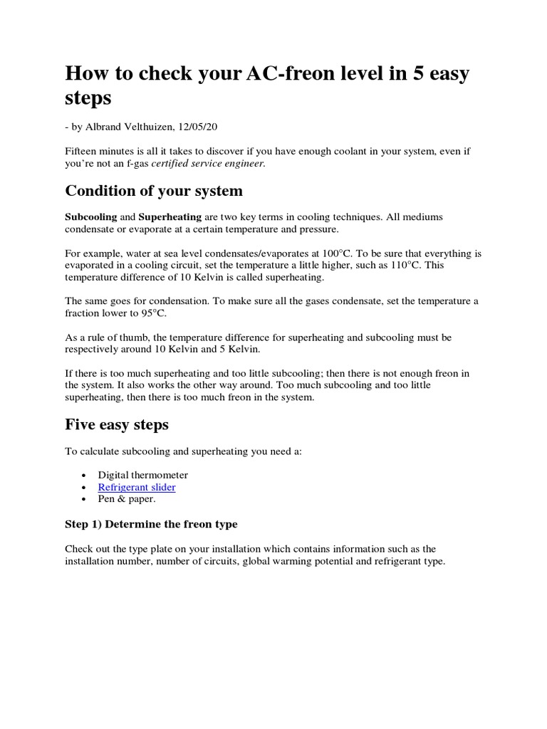 Check AC Freon Level PDF Engineering Thermodynamics Gases