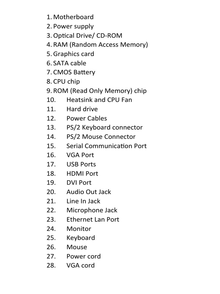 Essential Computer Hardware Components | PDF | Games & Activities ...