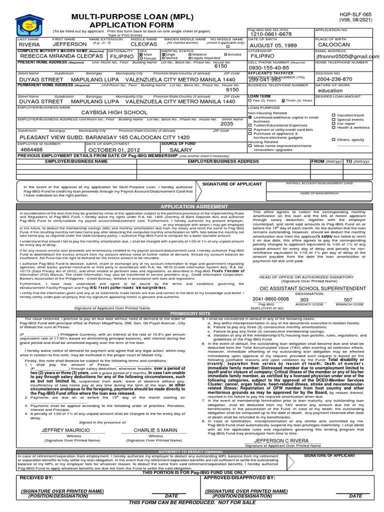 Multi-Purpose Loan Application Form | PDF | Loans | Interest