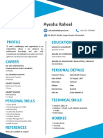 Ayesha Raheel's resume for financial advisor and teaching roles