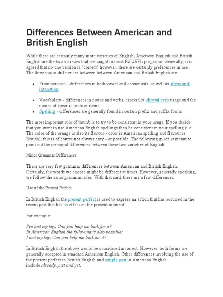 WHY ARE THERE DIFFERENCES BETWEEN AMERICAN AND BRITISH ENGLISH intelligence overview