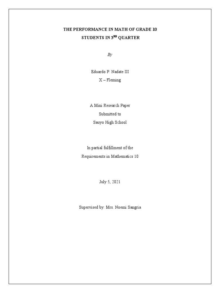 The Performance in Math of Grade 10 Students | PDF | Mathematics