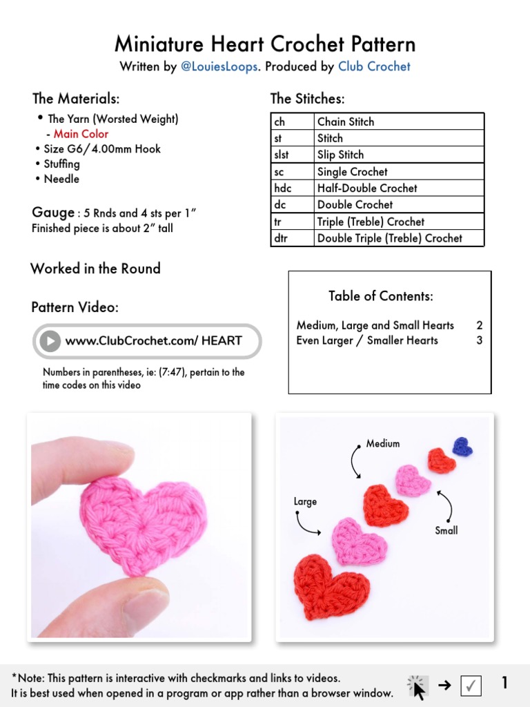 Miniature Heart Amigurumi Crochet Pattern V1 Pdf Crochet Yarn