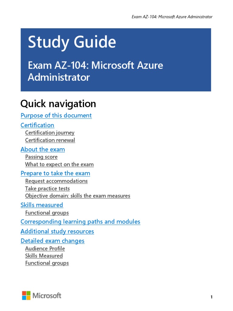 AZ-104 Study Guide: Azure Administrator | PDF | Microsoft Azure ...