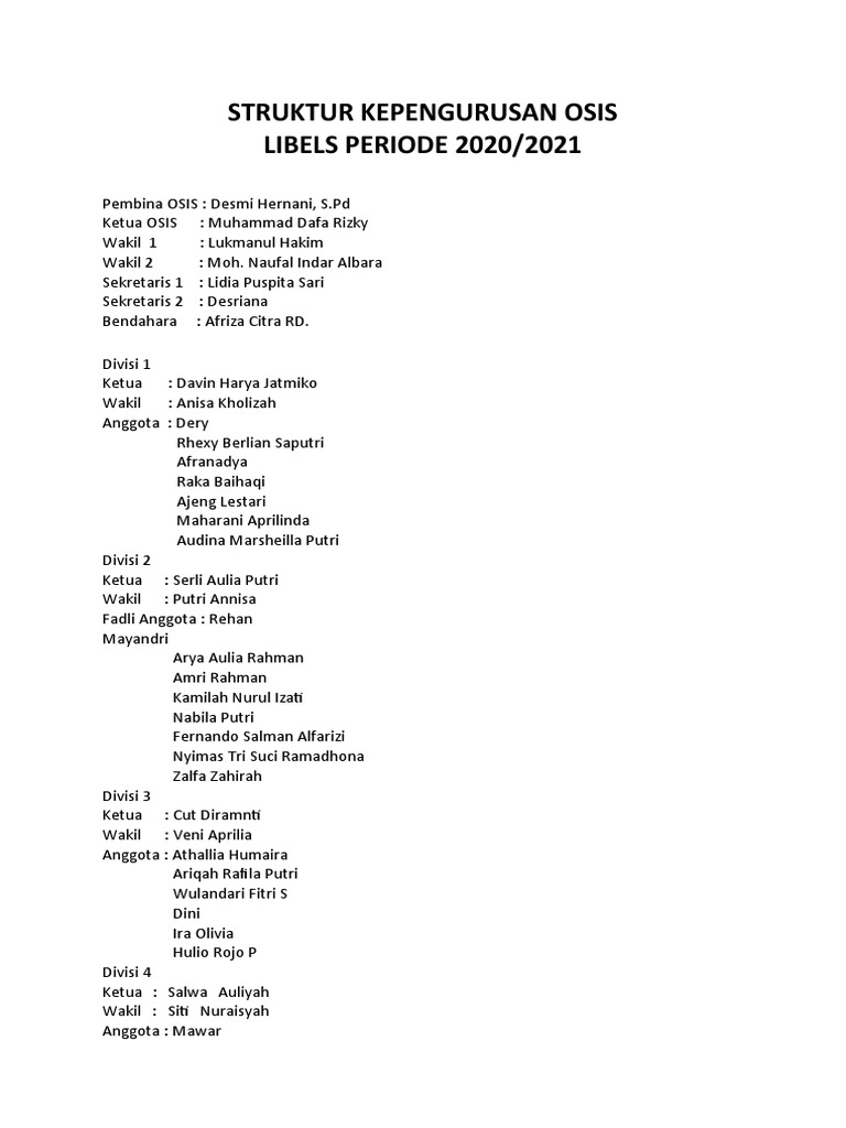 Struktur Kepengurusan Osis Libels | PDF | Agama & Spiritualitas