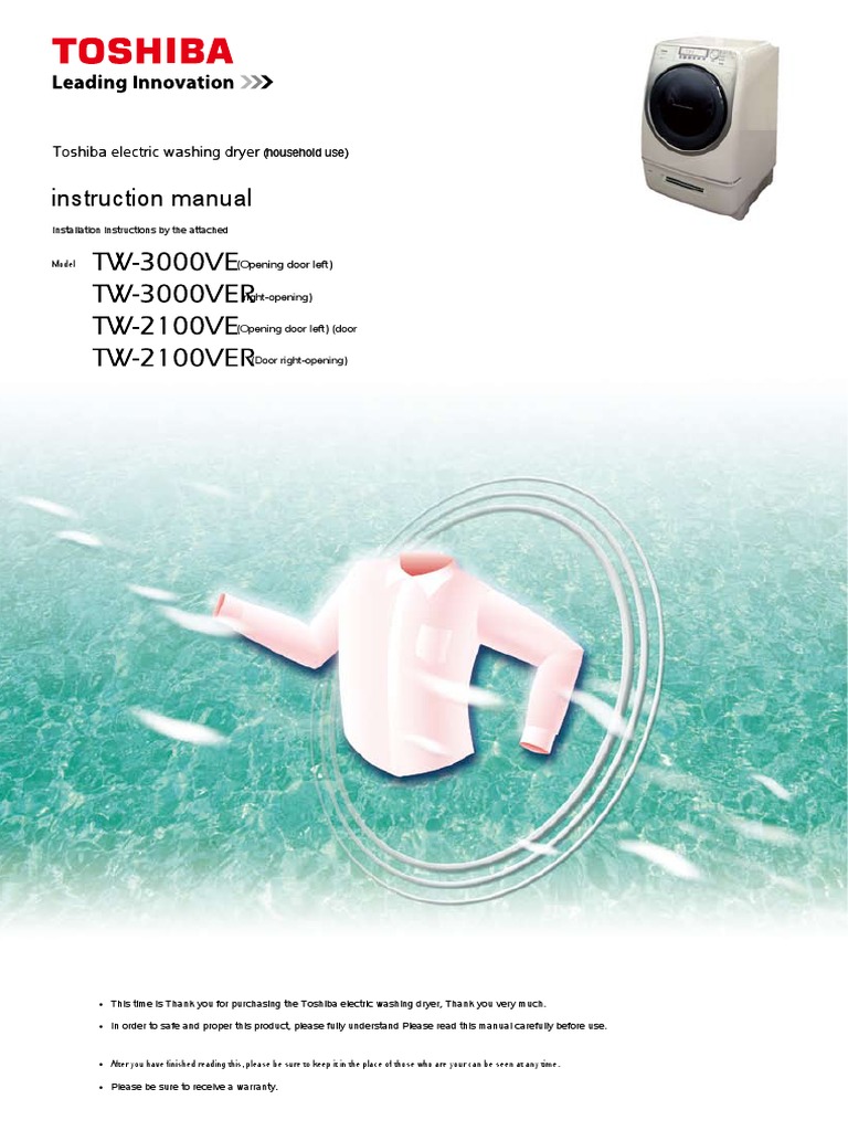 Toshiba TW2100VE EN PDF Clothes Dryer Ac Power Plugs And Sockets