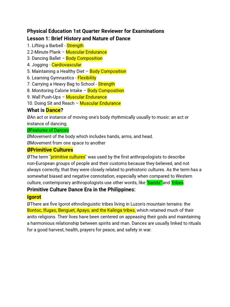Physical Education 1st Quarter Reviewer For Examinations | PDF