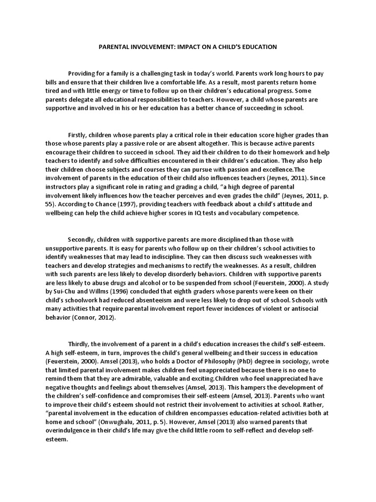 Parental Involvement Boosts Education Success | PDF | Self Esteem ...
