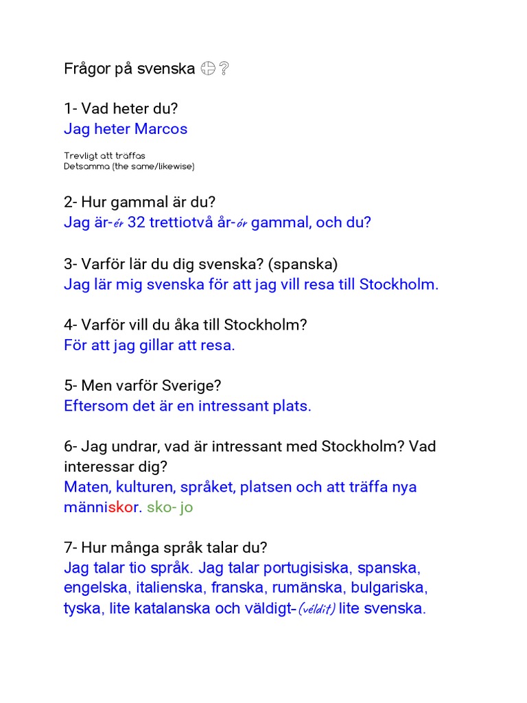Frågor På Svenska ?? | PDF