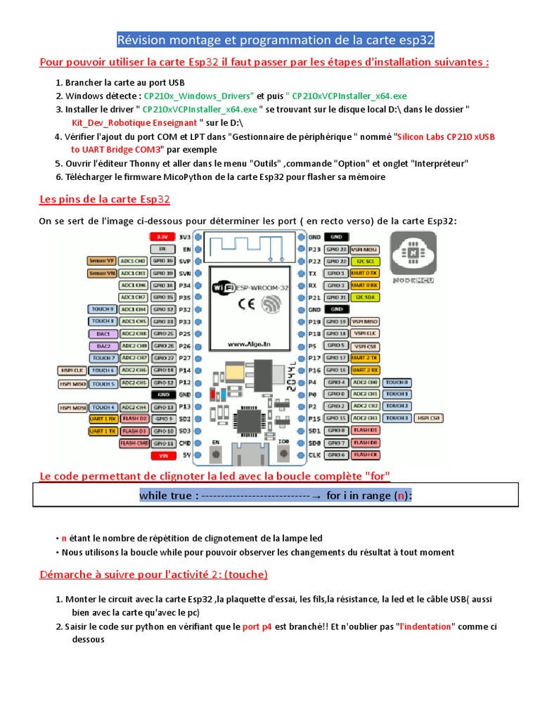 Montage et programmation ESP32 | PDF | Structure de contrôle ...