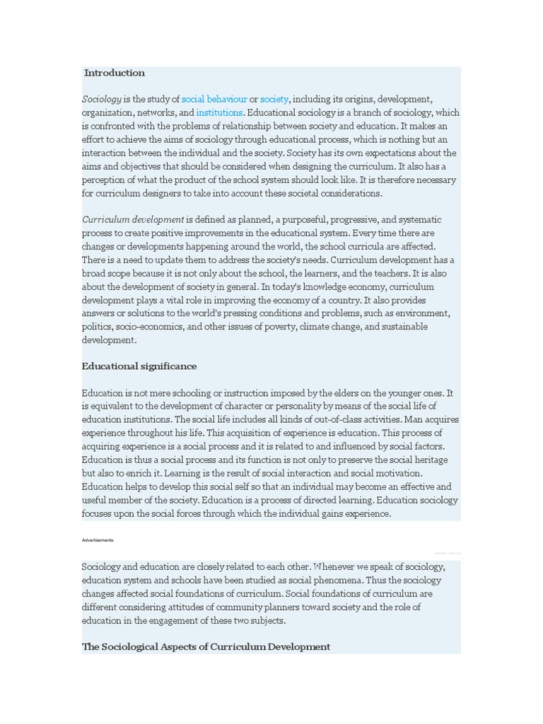 Sociological Foundations of Curriculum Development | PDF | Curriculum ...