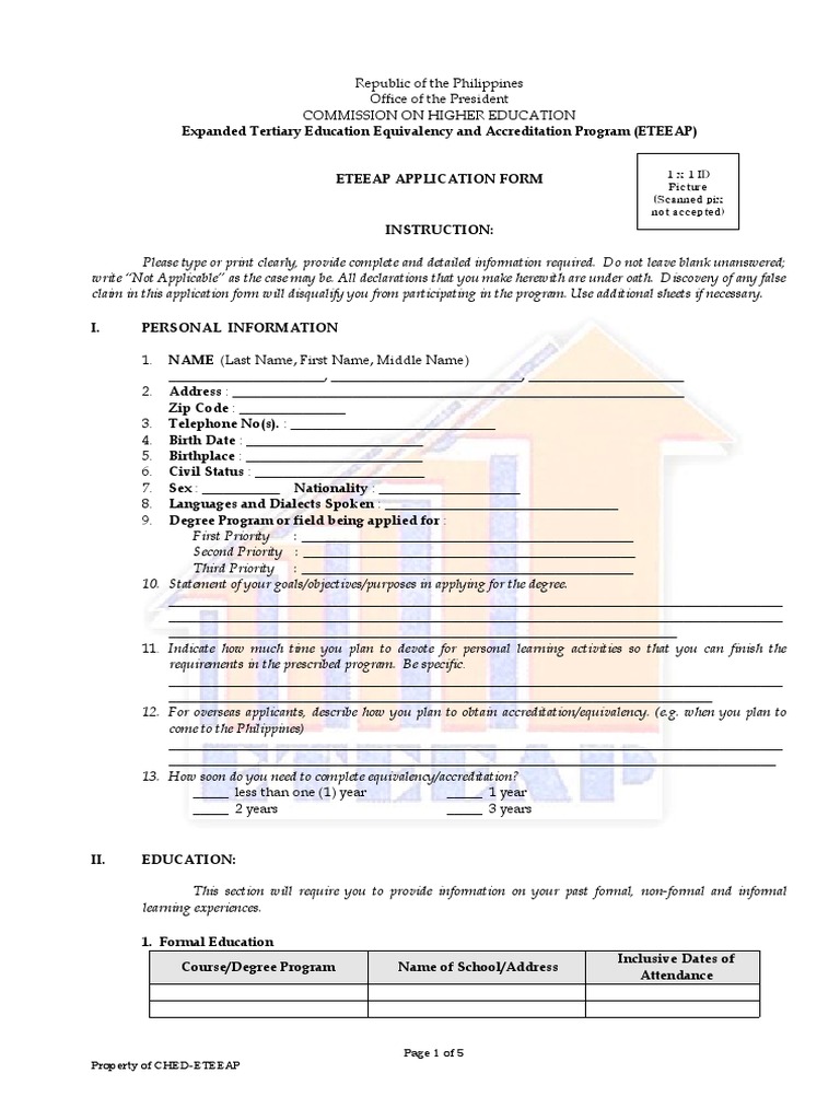 ETEEAP Application Form Guide | PDF | Academic Degree | Licensure