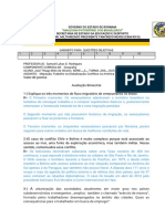 Gabarito para avaliação bimestral de Geografia sobre migração, trabalho e conflitos na América Latina