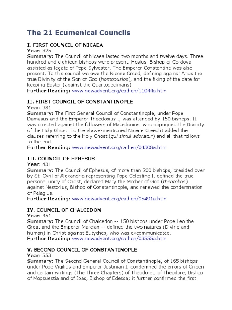 The 21 Ecumenical Councils PDF Synod Catholic Church