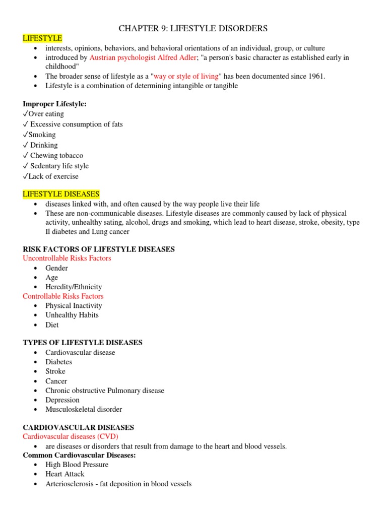 Chapter 9 Lifestyle Disorders | PDF | Cardiovascular Diseases | Chronic ...