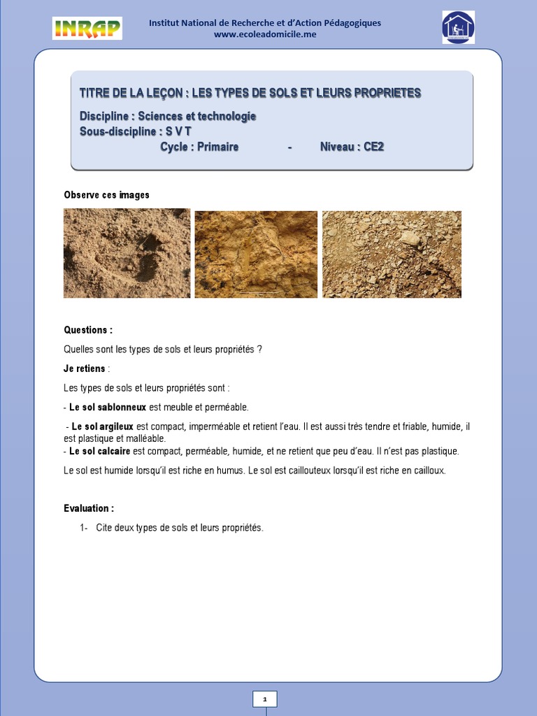S V T - Ce2 - Les Types de Sols Et Leurs Proprietes | PDF