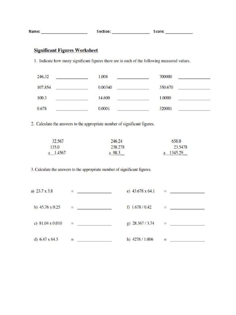 Significant Figure Worksheet 1 | PDF