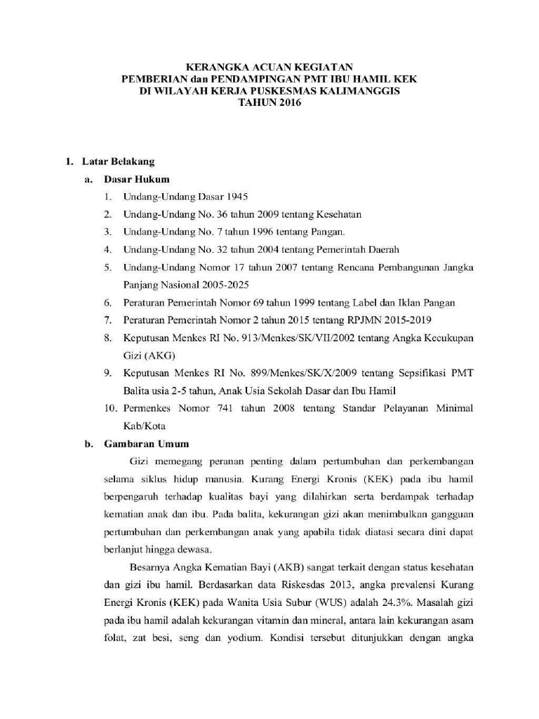 PDF Kerangka Acuan Kegiatan PMT Bumil Kek Compress | PDF