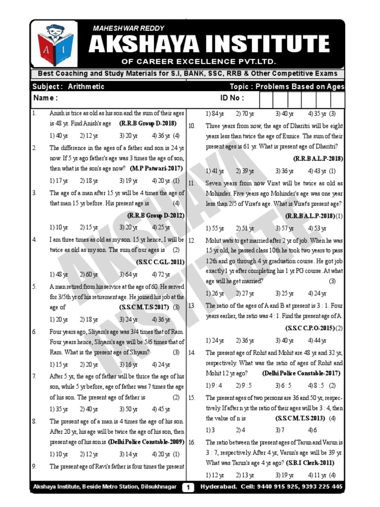 9 problems based on ages download free pdf public transport