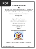 A Project Report On: "PLC Based Elevator Control System"