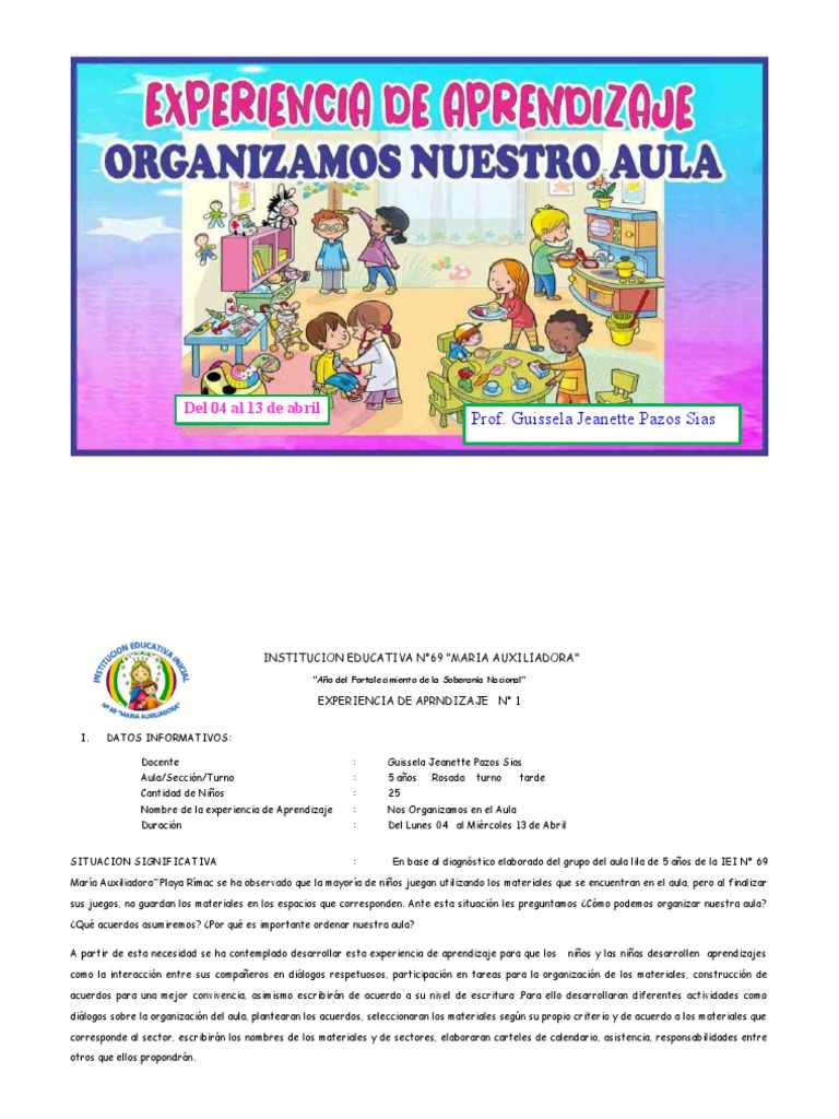 Organización del Aula para Niños de 5 Años | PDF | Salón de clases ...