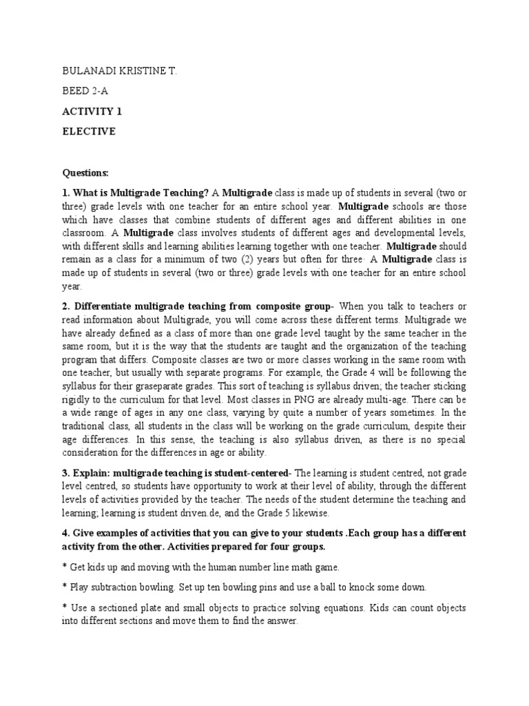 Activity 1 ELECTIVE BEED II A | PDF | Teaching Method | Learning
