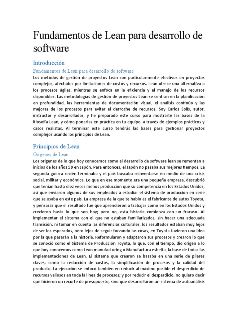Fundamentos de Lean para Desarrollo de Software | PDF | Lean ...