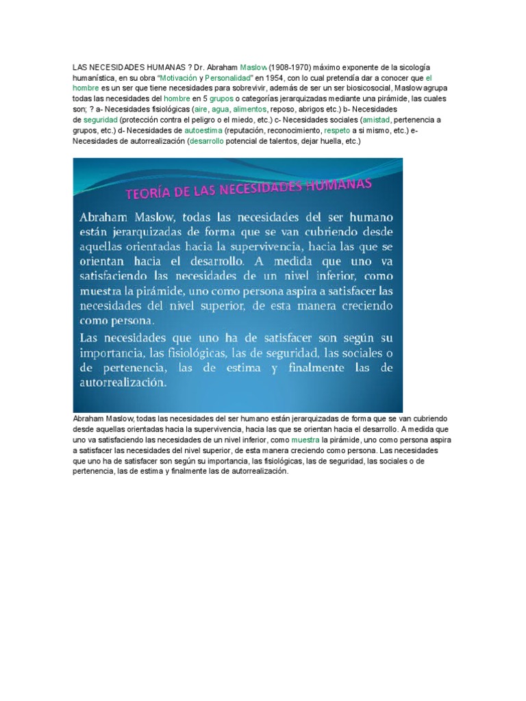 Las Necesidades Humanas PDF Bienes Sicología