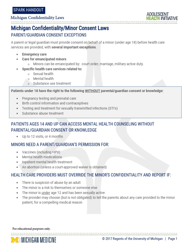 Michigan Minor Consent & Confidentiality Laws | PDF | Wellness | Lifestyle