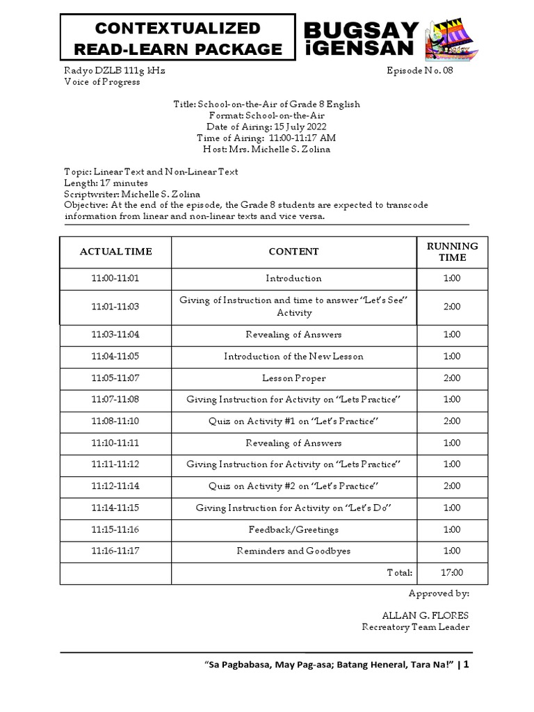 Linear vs Non-Linear Texts for Grade 8 | PDF | Learning | Behavior ...