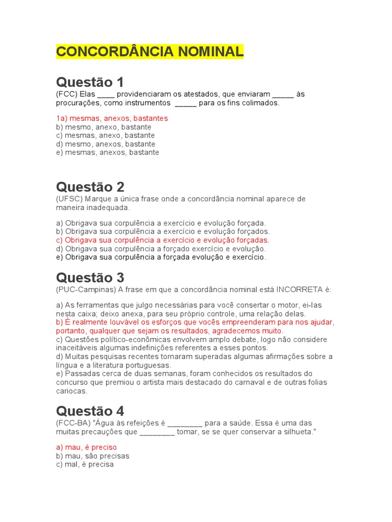 Exercícios de Concordância Nominal | PDF | Deficiência | Internet