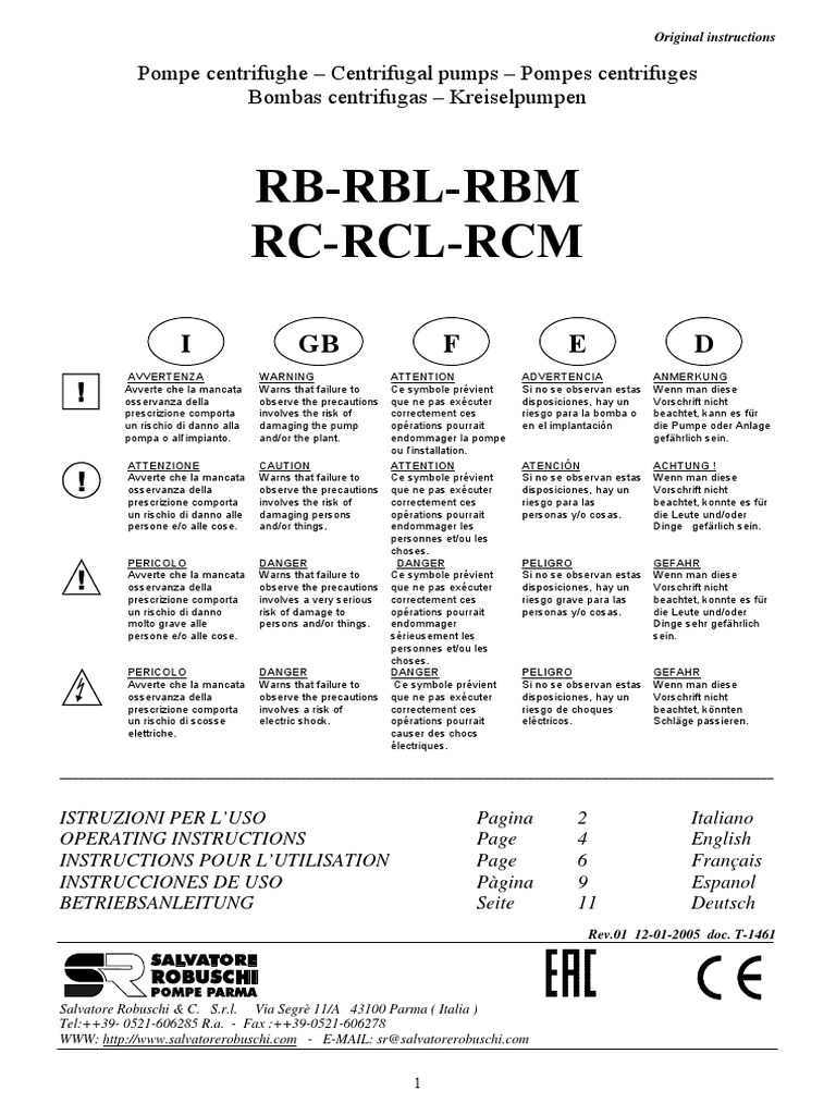 Robuschi RBL Manual | PDF