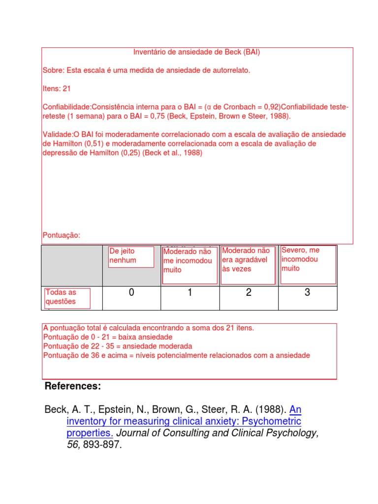 Beck Anxiety Inventory | PDF | Psicologia Anormal | Saúde mental