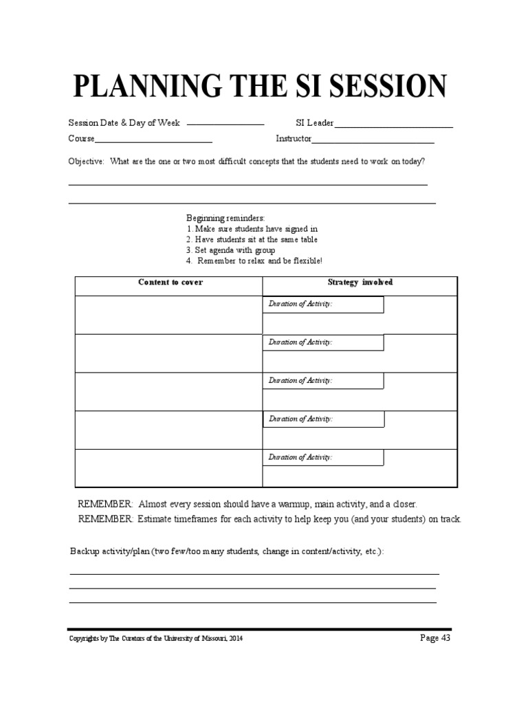 Session Plan Template Free Download
