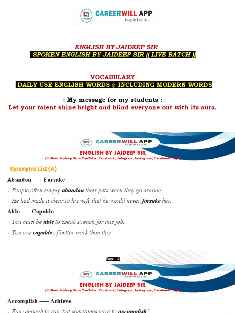 1612172600Synonyms Spoken English Notes PDF Facebook English