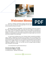 Strategic Business Analysis - Welcome Message
