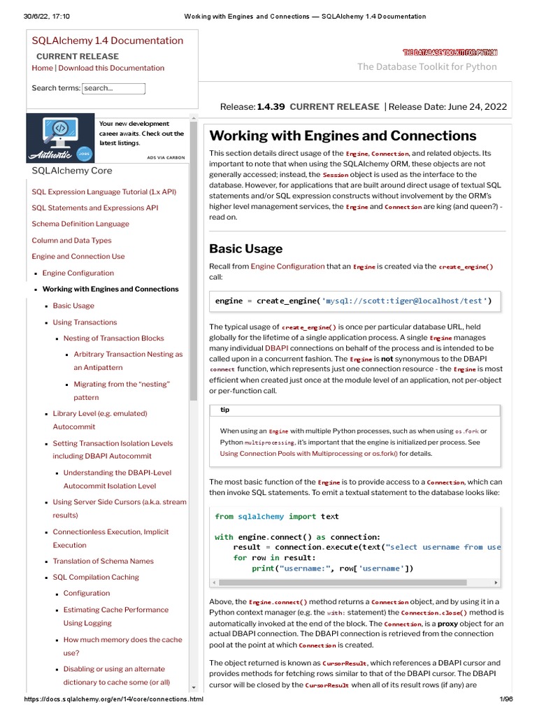 Working With Engines and Connections - SQLAlchemy 1.4 Documentation ...
