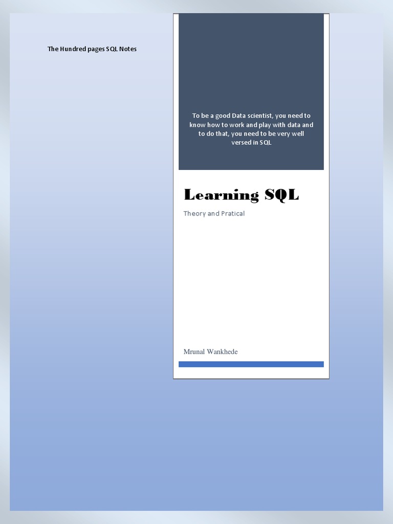 Learning sql the hundred pages sql notes pdf relational database