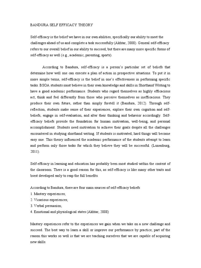 Bandura's Self-Efficacy in Education | PDF | Self Efficacy | Psychology