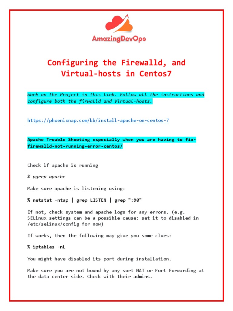 Configuring The Firewalld & Virtualhosts Project | PDF | Port (Computer  Networking) | Firewall (Computing)