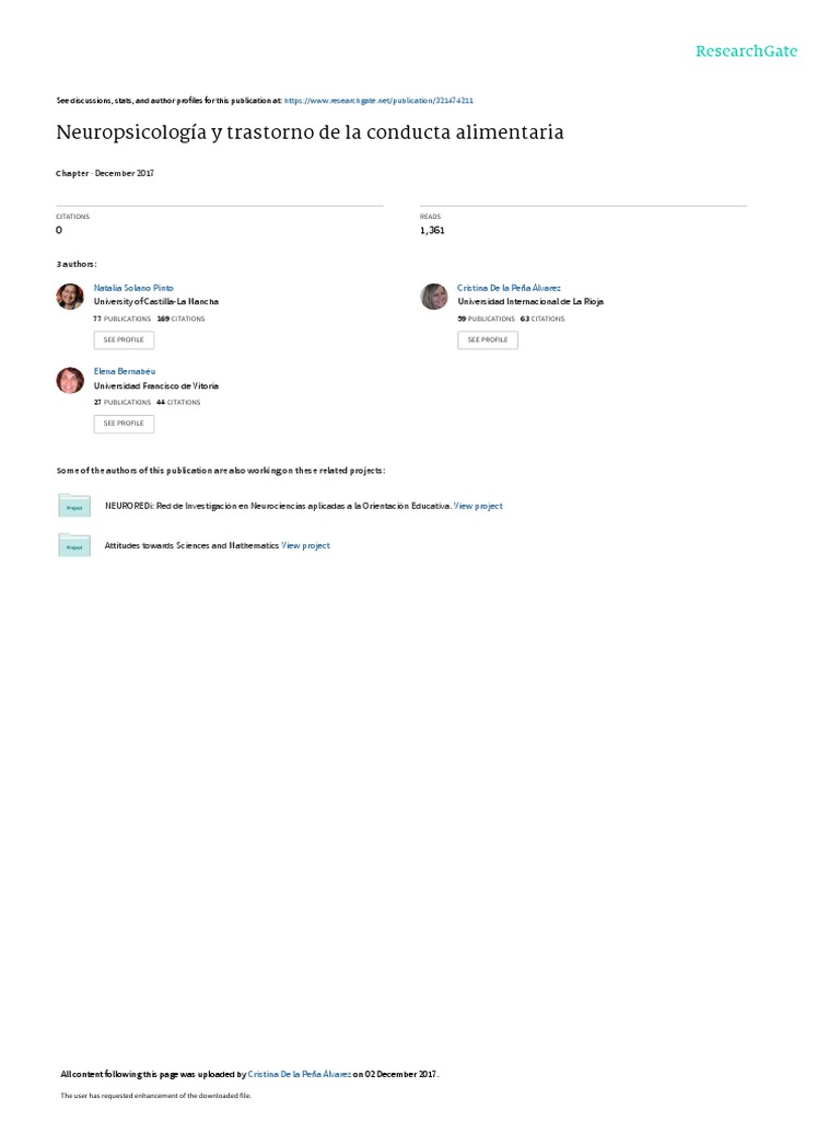 Neuropsicologia y Trastorno Conducta Alimentaria | PDF | Neurociencia |  Neurociencia conductual