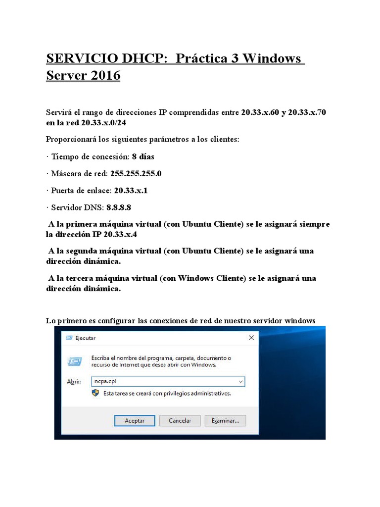 Configuración de DHCP en Windows Server 2016 | PDF | Dirección IP ...