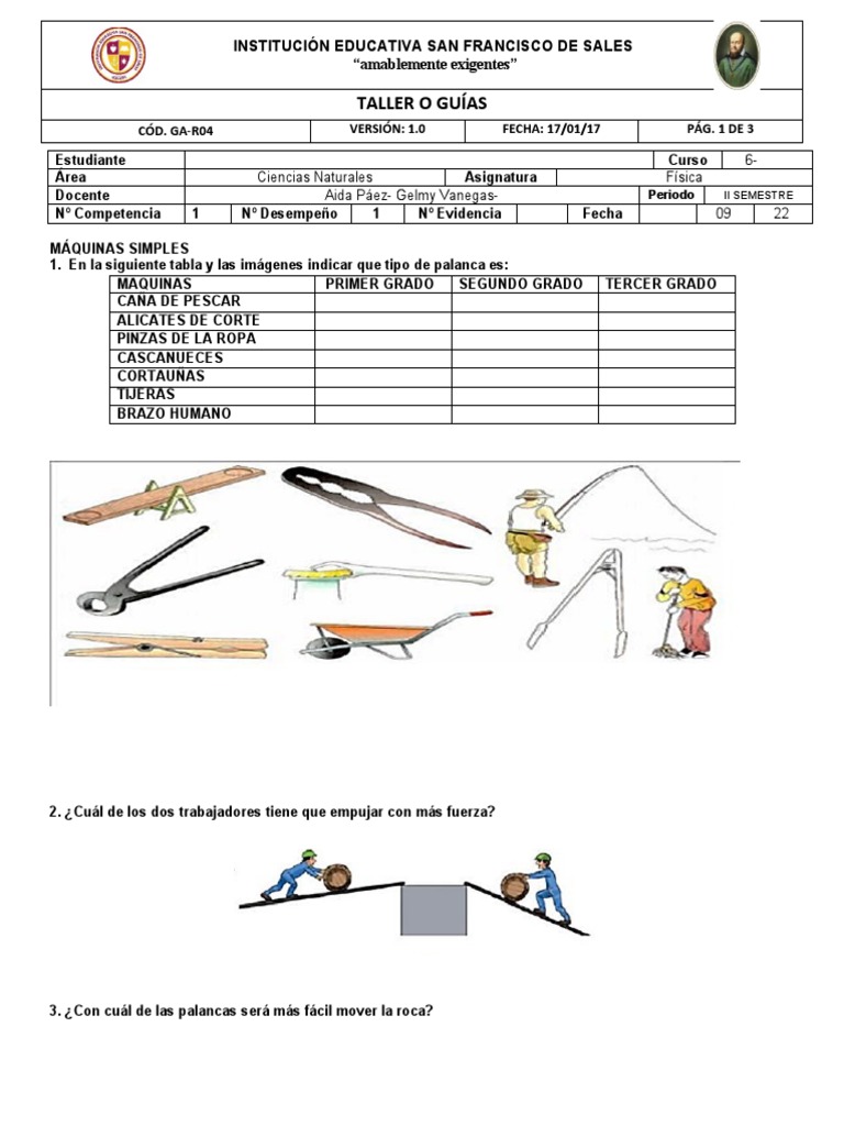 Taller N 2 Mquinas Simples Pdf Palanca Ingeniería Mecánica