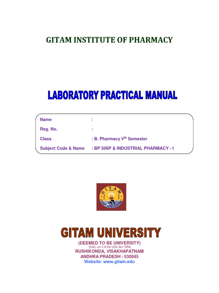 GSP Industrial PharmacyI Lab Manual PDF Tablet (Pharmacy) Chemistry
