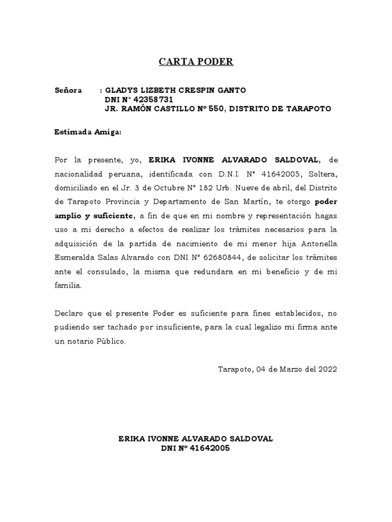 Carta Poder de Erika Alvarado | PDF | Política | Cocina, comidas y vino