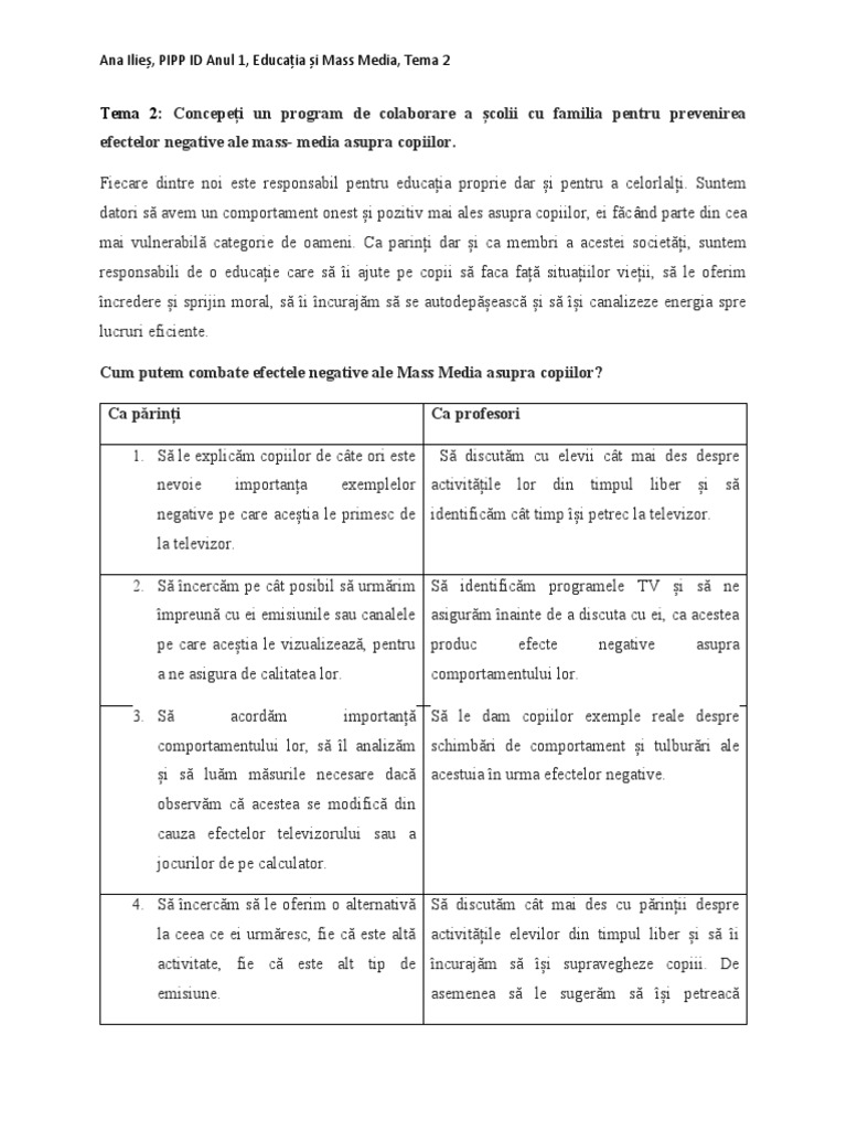 Educatia Si Mass Media Tema 2 | PDF
