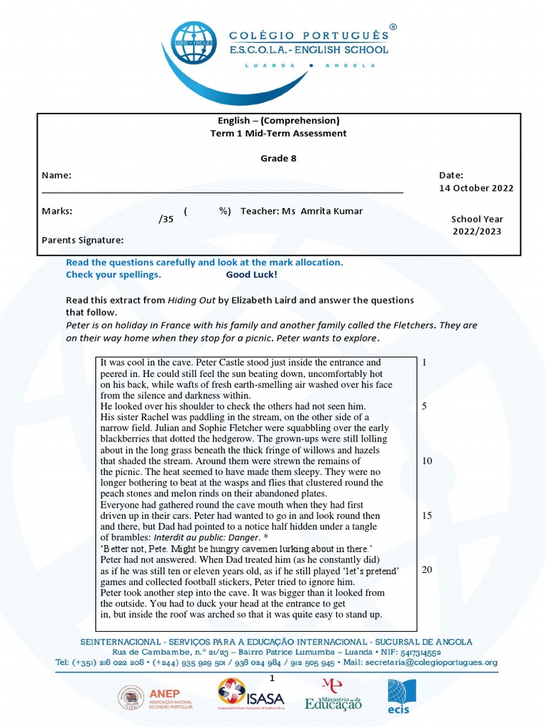 Grade 8 Reading Comprehension Test | PDF | Butterfly