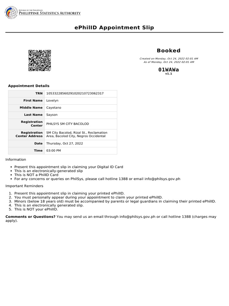 Ephilid Appointment Slip PDF