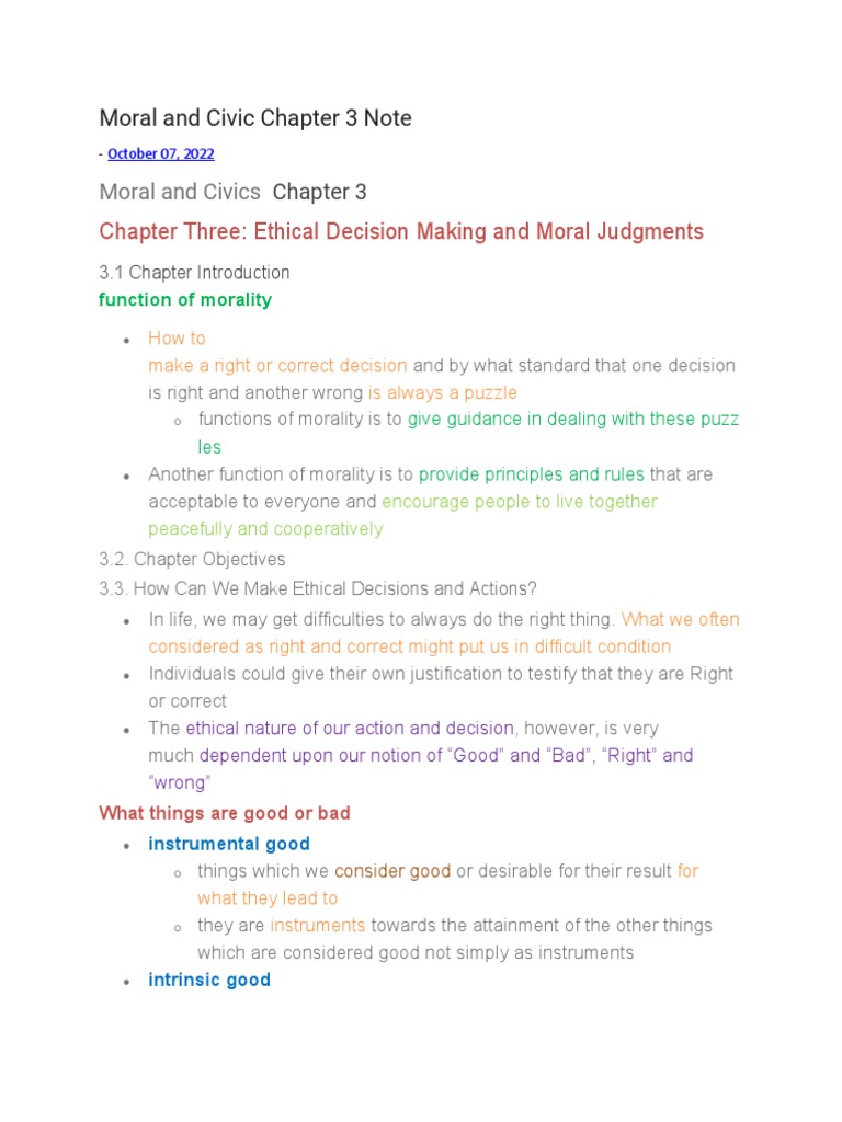 Freshman Moral And Civics Education Curriculum