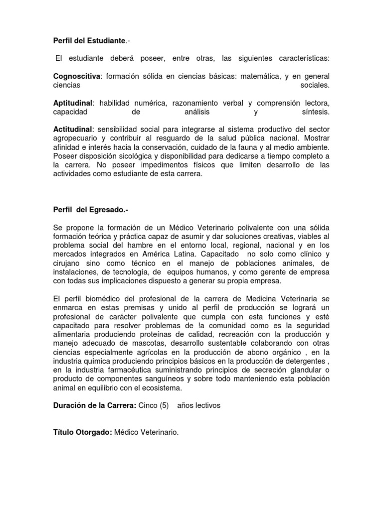 Formación y Perfil del Médico Veterinario | PDF | Medicina | Medicina ...